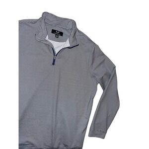 MAGASCHONI 1/4-Zip Mock Neck Long Sleeve Striped Pullover Golf Shirt Men's Large